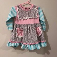 Banana Split Girls Dress Floral Ruffle Pockets Long Sleeve Pink Blue 12M