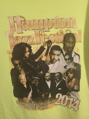 Hampton Jazz Fest 2014 Virginia VA Large Mens Yellow Double-sided Logo Tshirt 