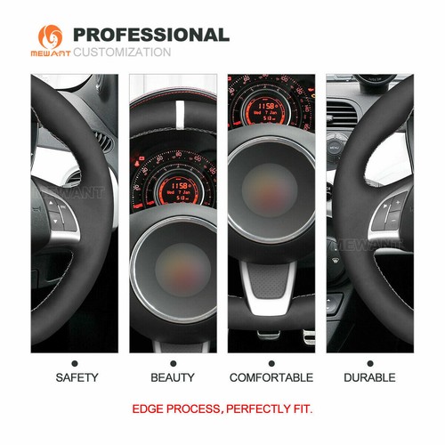 Black Suede Car Steering Wheel Cover Wrap for Abarth 500 595 Fiat 500 (S) 500C - Imagen 9 de 12
