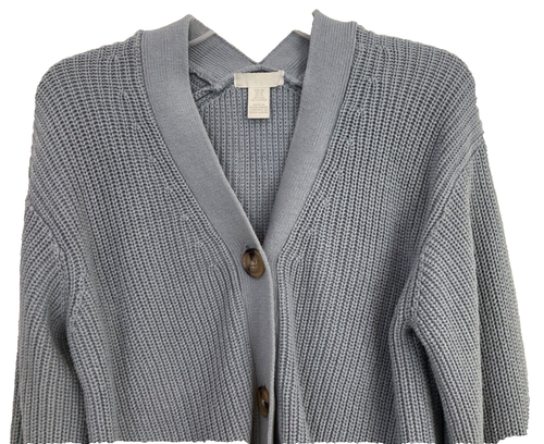 H & M Button Up Sweater Size XS Light Blue Thick Cable Knit Long Sleeve New 184 - Picture 2 of 8