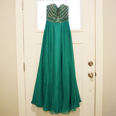 SHERRI HILL Emerald Jeweled Embellished Long Strapless Chiffon Dress Prom SIZE 0 | eBay SHERRI HILL Emerald Jeweled Embellished Long Strapless Chiffon Dress Prom SIZE 0 | eBay
