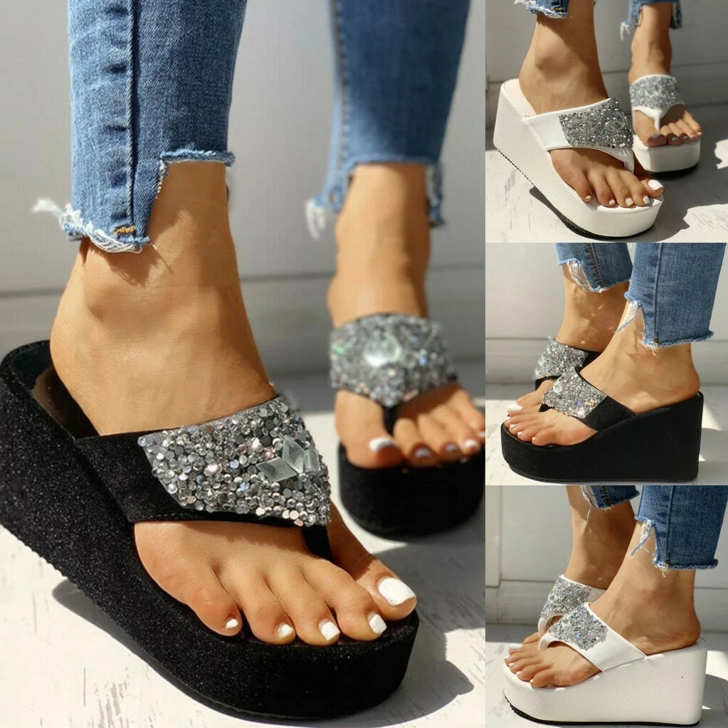 Womens Beach Slippers Summer Flip Flops Wedge Heels Sandals