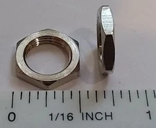 3/8-32 X 3/32" thick Brass Hex Panel Nuts, Bright Nickel-plated, 4-100 pieces