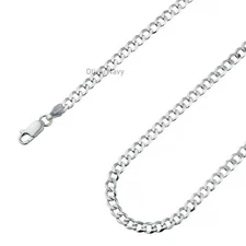 925 Solid Sterling Silver Flat Cuban Curb Chain Necklace 4.5mm- Italy