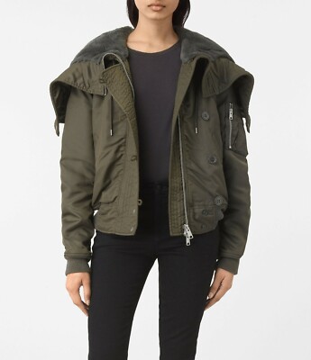 ALL SAINTS OTIS BOMBER JACKET OLIVE GREEN SIZE XS