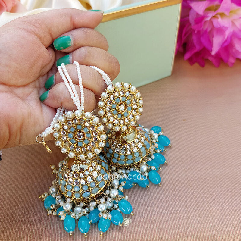 Golden Big Jhumka Earring with golden and Pearl beads – AryaFashions