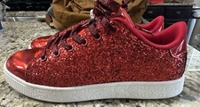 LUCKY STEP Sneakers Lace up Red Glitter Sparkly Shoes for Women 8.5