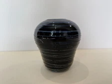 CC Walters Hand Blown Art Glass  Black Blue Vase, Jamala Studio, Signed,  5 1/4"