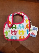 I Play Oganic Muslin Pink Baby Girl Bib Rainbow Elephants 100 Organic Cotton