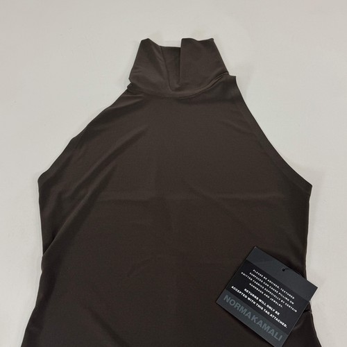 NORMA KAMALI Halter Turtle Fishtail Gown 4-Way Stretch Womens Sz S/36 Chocolate - Picture 2 of 7