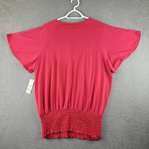 Faded Glory Shirt Womens 2X Pink Blouse Scoop Neck Beaded Pleated Elastic Hem - Picture 7 of 10