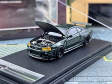MH 1/64 Scale Nissan GT-R R34 NISMO CRS VER Green Diecast Car Model Toy Gift