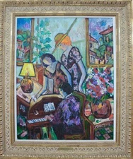 MANOR SHADIAN ** PIANO LESSON *SIGNED ORIGINAL ON LINEN 23 X 29 (37 X 31) INCHES