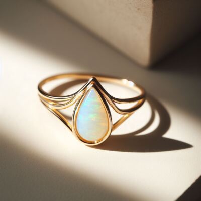 Natural fire Opal Ring 14k gold vintage genuine Ethiopian opal rings All  sizes