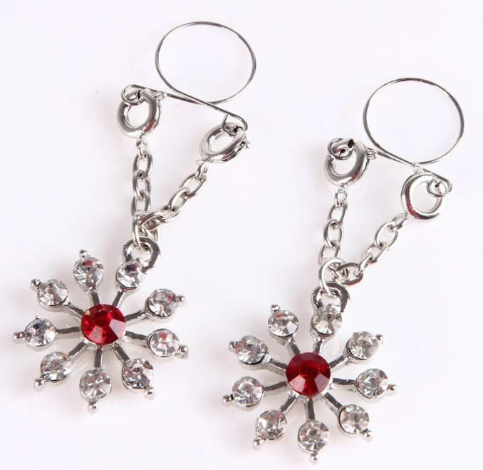 Anillos de pezón falsos clip no perforante en cadena de acero inoxidable colgante joyería corporal Foto 2 de 4