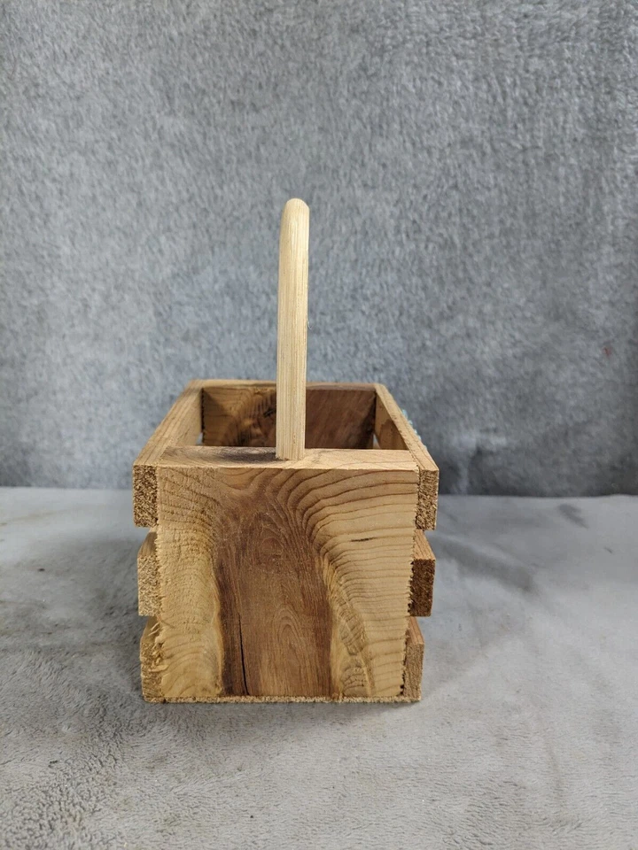 Maceta de canasta tejida pequeña vintage con mango de madera de 6" de alto Foto 4 de 4