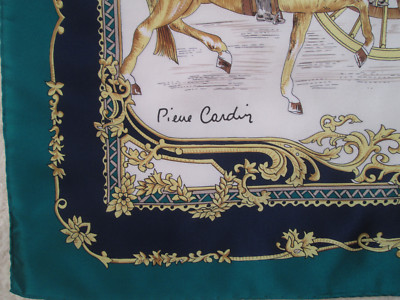 Foulard Carré 100% Soie PIERRE CARDIN Vintage Bleu - Jamais Porté, Neuf Sans étiquette