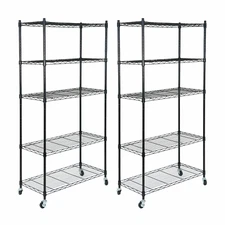 2PCS 5 Tiers Shelves Wire Unit Rack Shelving Storage Rolling with 4 Casters