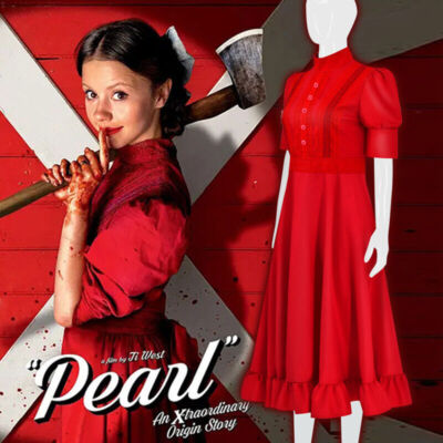 Pearl Cosplay Costume Horror Movie Dress Halloween Party Red Dress. | eBay