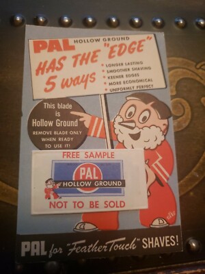 1950s Vtg PAL HOLLOW GROUND Free Sample Advertising RAZOR BLADE on Card  Barber 