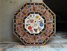 24"  white marble table top coffee multi stone inlay lapis mosaic home decor 