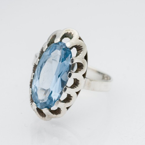 Silberring Blauer Stein 835er Silber 4,11 g 55 (17,5 mm Ø)