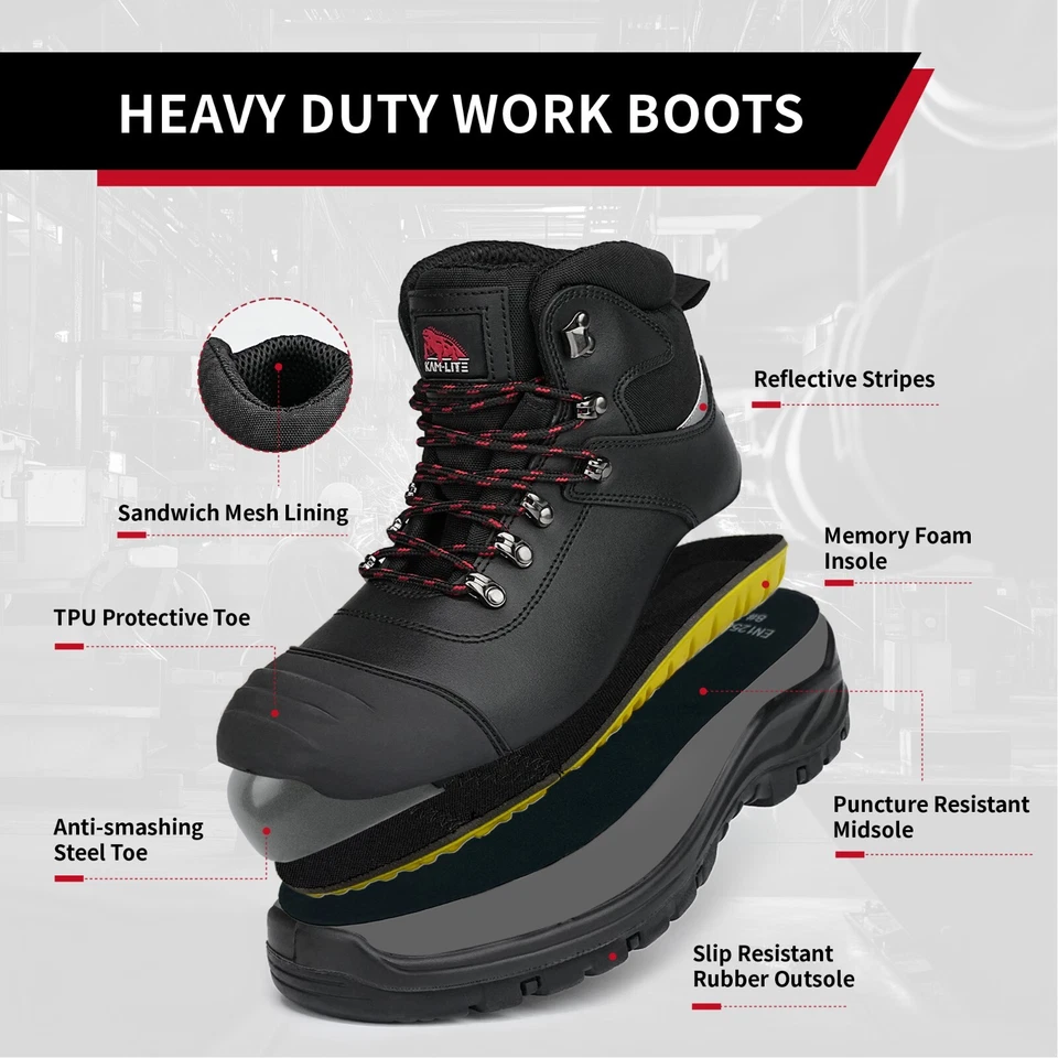 Work Boots for Men, Steel Toe Waterproof Safety Boots Comfortable Non-Slip - Image 2 of 4