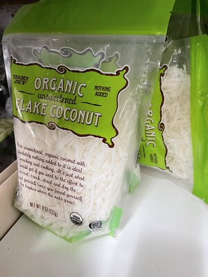 2 Packs Trader Joe's Organic Pure Unsweetened Flake Coconut 8 oz Each Pack