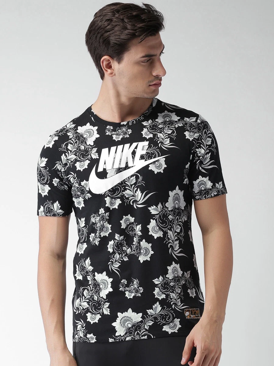Nike Cotton Floral All Over Print T Shirt Black Size M 892215 010