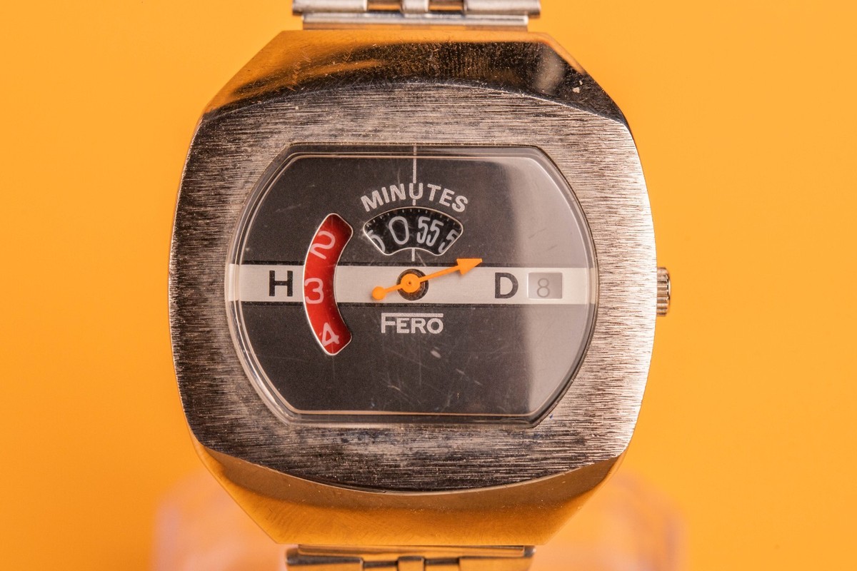 FERO Mechanical Digital Quartz Black Dial Jumping Hour Swiss