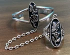 vintage 1989 Silver G&S Flower Butterfly Cuff Bracelet Chained Ring Set SIZE 8