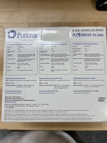 PLEXTOR PX-240A INTERNAL 52x32x52 PLEXWRITER E-IDE CD-RW *NEW* - Picture 2 of 5