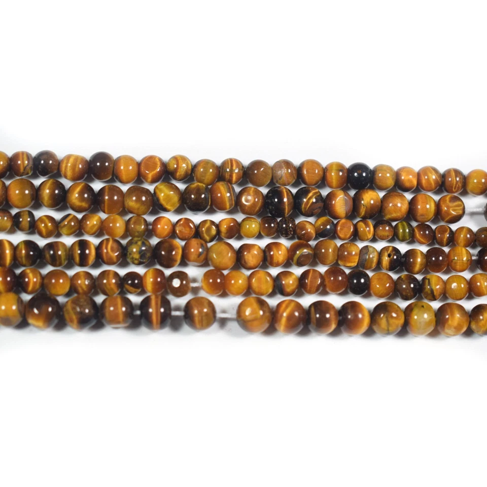 Pietra preziosa rotonda liscia occhio di tigre naturale A+ 6-7 mm 12" filo di... - Immagine 2 di 4