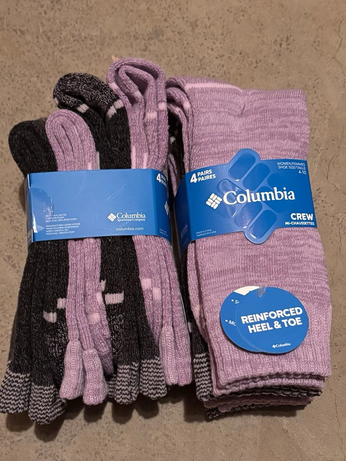 8 PAIRS Columbia Moisture Control Crew Socks Purple/Charcoal Women’s 4-10 New