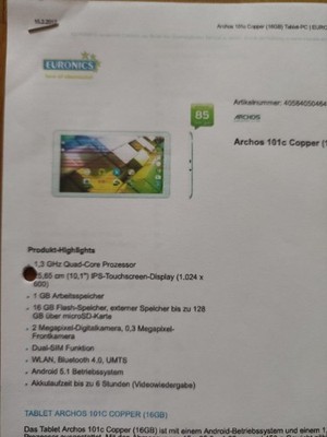 Archos 101c Copper 16GB Tablet 10,1 Zoll , Schwarz  und ODYS Falcon 10 Plus
