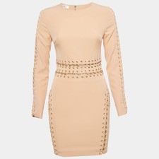 House of Cb Beige Crepe LaceUp Sheath Dress S