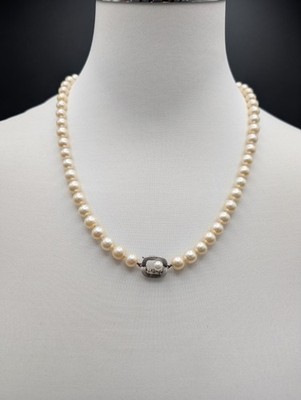 Vintage Akoya Perlenkette 585 Weißgold Schließe Collier 57cm 7mm Diamant
