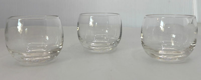 3 Unbranded Roly Poly Clear Tumbler Glasses 4 ounces Mid Century Modern Style