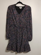 Chiffon Floral Paisley Print Balloon Sleeves Dress