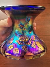 Cracked Electric Blue Fenton Carnival Glass Wreath of Roses Punch Bowl Base