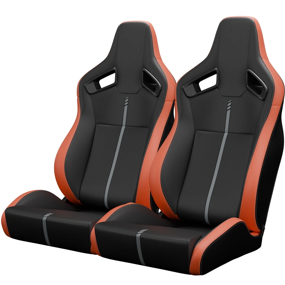 Par de asientos de carreras reclinables de cuero PVC deslizante ajustable para Mitsubishi Foto 4 de 4