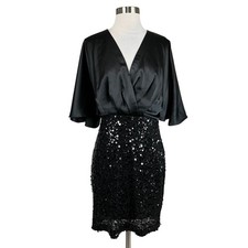 Eliza J Women's Cocktail Dress Size 8 Black Sparkly Satin and Sequin Mini Sheath