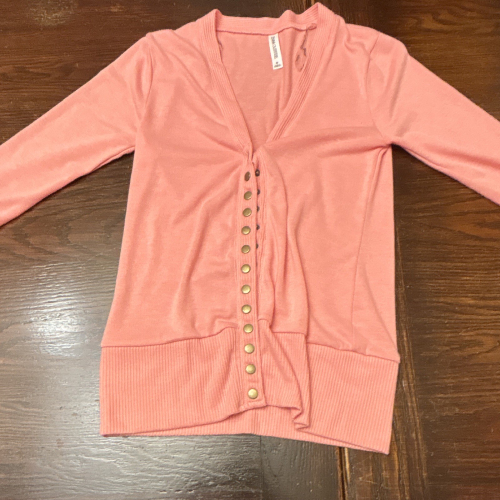 Zenana Outfitters Pink Button Cardigan V-Neck 3/4 Sleeve Sweater Size M