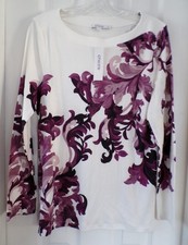 NWT NEW PRE FALL CHICO'S SZ 1 / MEDIUM 8-10 LONG SLEEVE TEE IVORY PURPLE 59.50