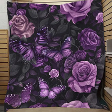 Purple Petal Flower Butterfly Art Soft Throw Blanket 150x200cm Flannel Blanket