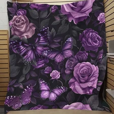 Purple Petal Flower Butterfly Art Soft Throw Blanket 150x200cm Flannel Blanket