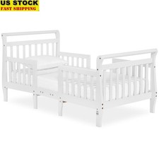 Convertible Toddler Bed 3-in-1 Low-to-Floor Design W/ Safety Rails Chairs White