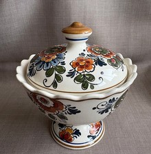 DELFTS Polychroom Flora Keramik Vintage Deckeldose Bonboniere Handarbeit Holland