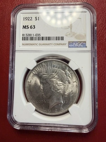 1922 $1 Peace Dollar. NGC MS-63. Free Shipping