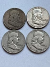 1954 D US Franklin Halves 50c (4) Nice Coins.